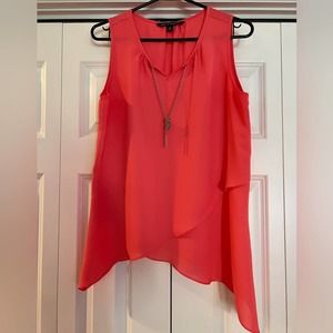 Zac & Rachel Asymmetric Flowing Chain Neckline Tank Blouse Shirt Pink Medium